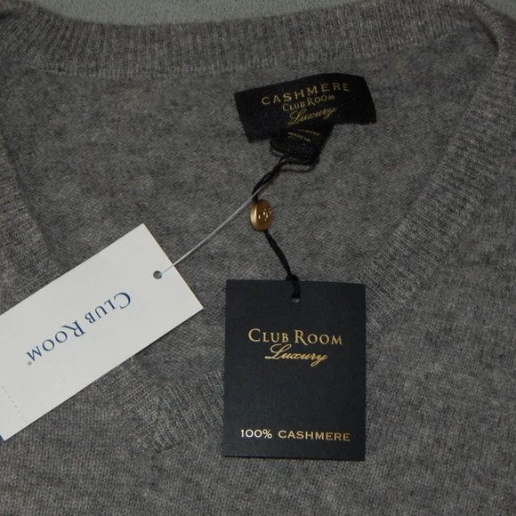 NWT Men’s Luxury 2-PLY Cashmere Promo Club Room V-NECK Grey Heather Sweater XL - Picture 7 of 7